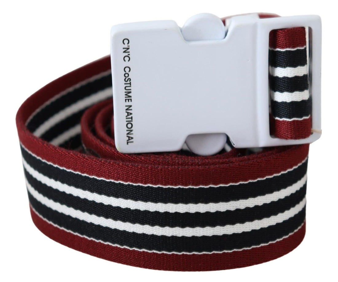 Costume National Black Red Stripe White Logo Buckle Waist Belt