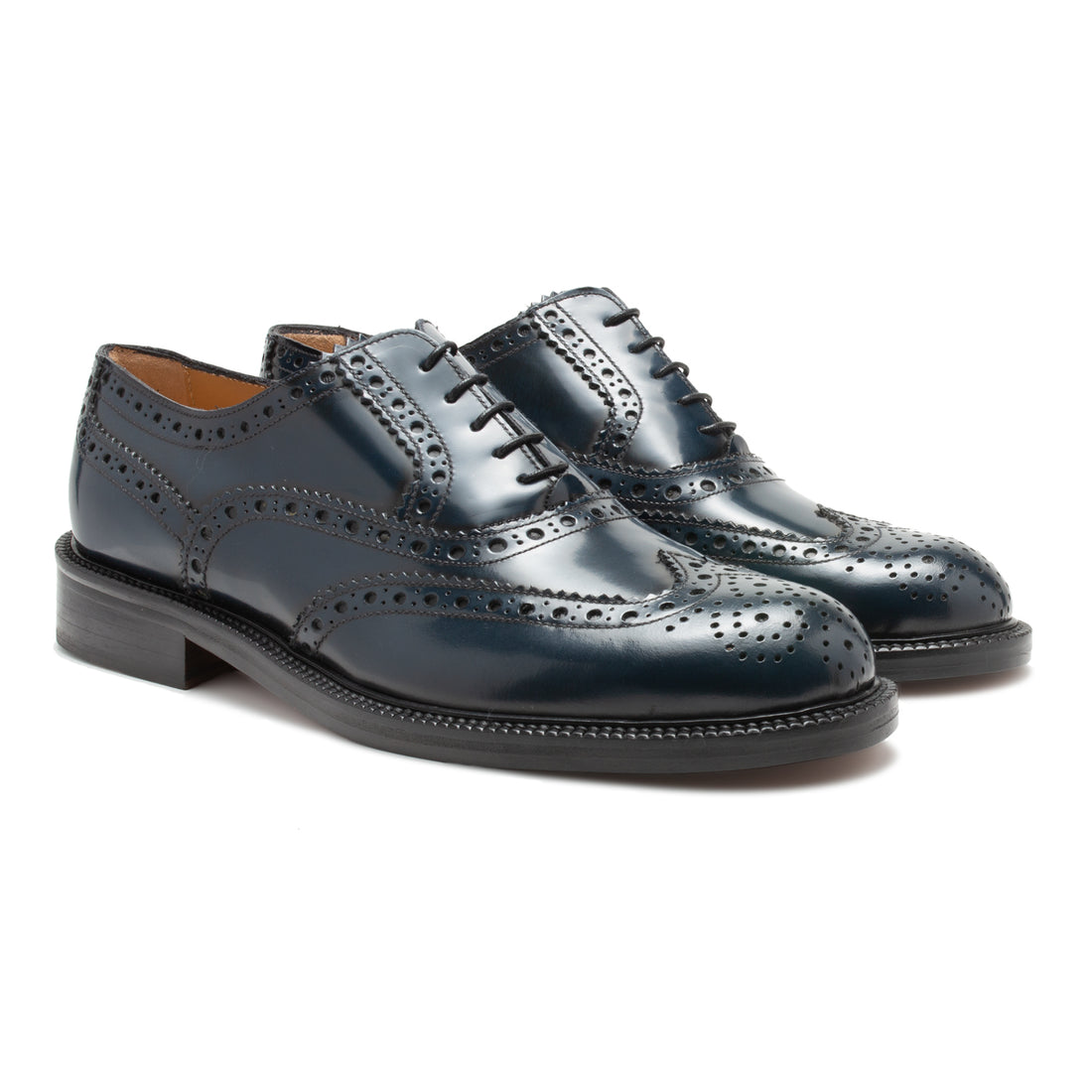 Saxone of Scotland Blue Spazzolato Leather Mens Laced Full Brogue Shoes
