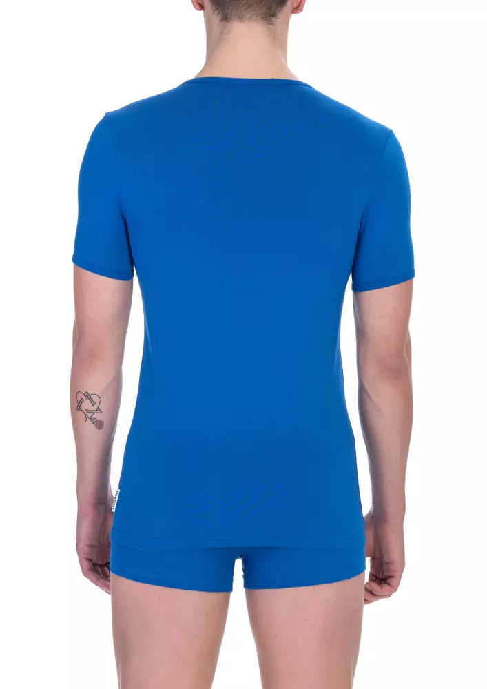 Bikkembergs Chic Blue Crew Neck Cotton Blend T-Shirt