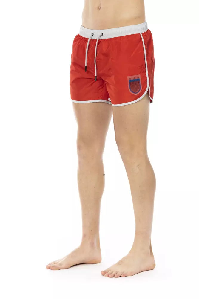 Bikkembergs Vibrant Red Printed Swim Shorts