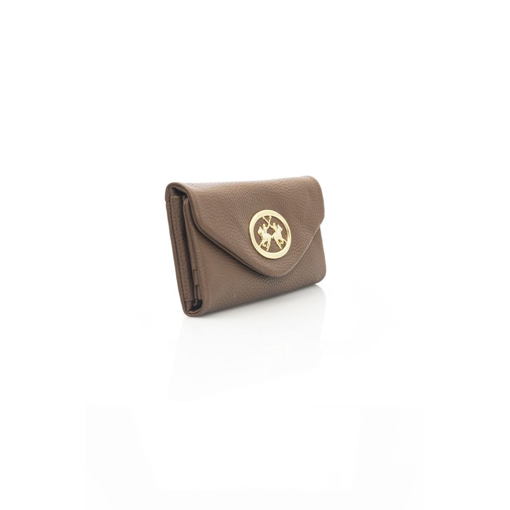 La Martina Elegant Brown Leather Wallet with Magnetic Closure