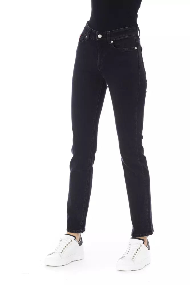 Baldinini Trend Trendy Tricolor-Accent Black Jeans