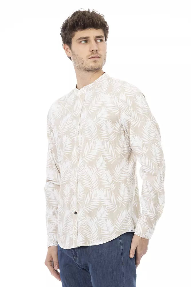 Baldinini Trend Elegant Beige Mandarin Collar Shirt