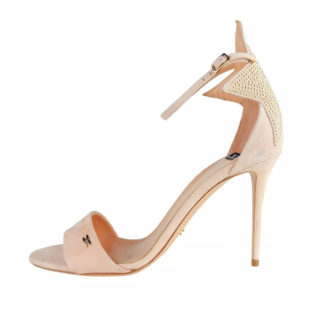 Elisabetta Franchi Studded Star Suede Sandals with Heel Charm