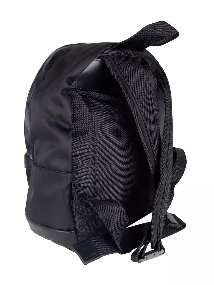 Palm Angels Sleek Black Nylon & Leather Backpack with Gold Accents