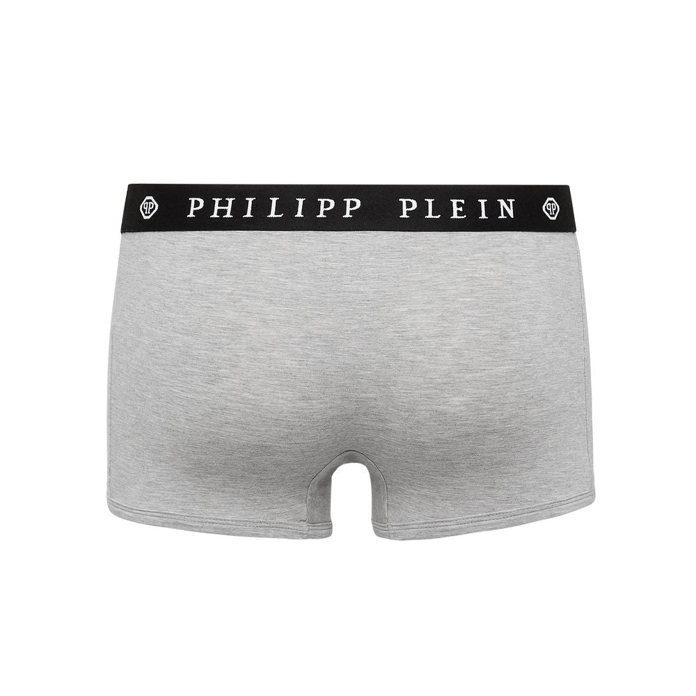 Philipp Plein Elegant Gray Boxer Duo with Logo Band
