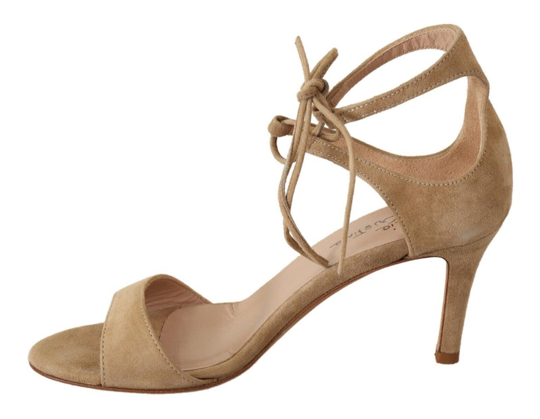 Maria Christina Beige Suede Leather Ankle Strap Pumps Shoes