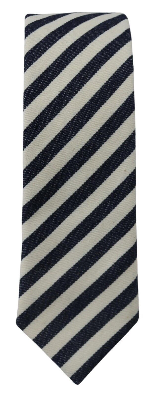 Denny Rose White Blue Striped Classic Adjustable Men Silk Tie