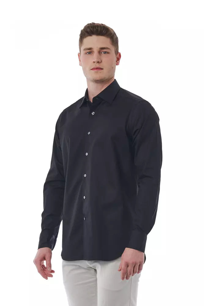 Bagutta Elegant Black Italian Collar Cotton Shirt